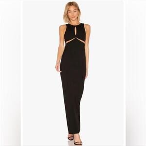 Lovers + Friends Saskeah Black Maxi Gown Cut Out Keyhole Mesh Dress NWT Small